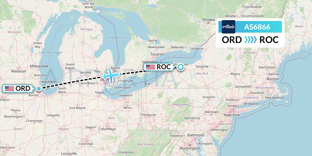 AS6866 Alaska Airlines Flight Map: Chicago to Rochester