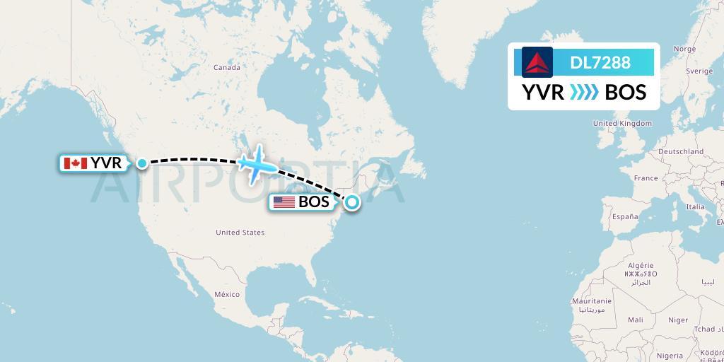 DL7288 Delta Air Lines Flight Map: Vancouver to Boston