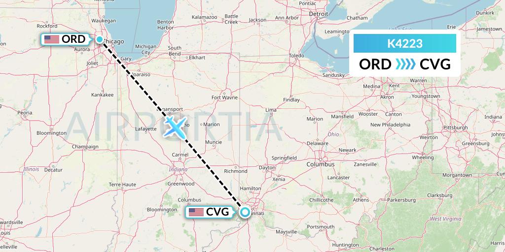 K4223 Kalitta Air Flight Map: Chicago to Cincinnati