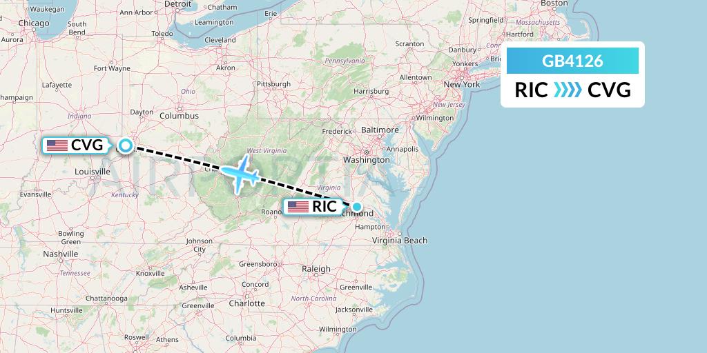 GB4126 ABX Air Flight Map: Richmond to Cincinnati