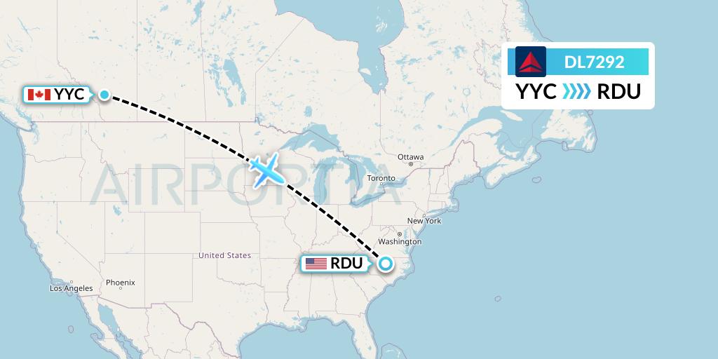 DL7292 Delta Air Lines Flight Map: Calgary to Raleigh-Durham