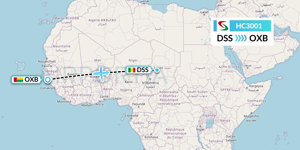 HC3001 Air Senegal Flight Map: Dakar to Bissau