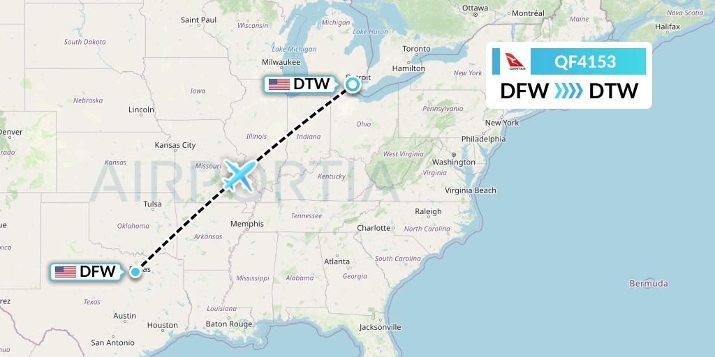 QF4153 Qantas Flight Map: Dallas to Detroit