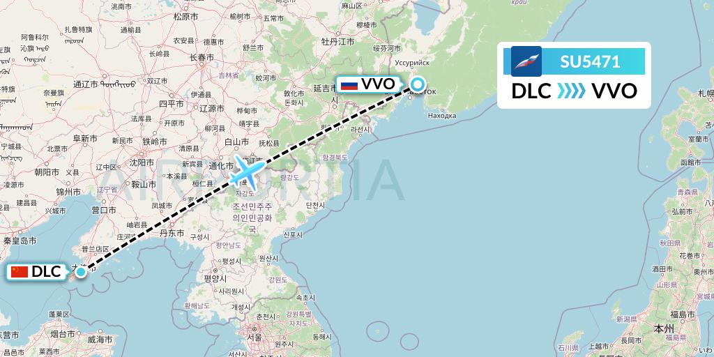 SU5471 Aeroflot Flight Map: Dalian to Vladivostok