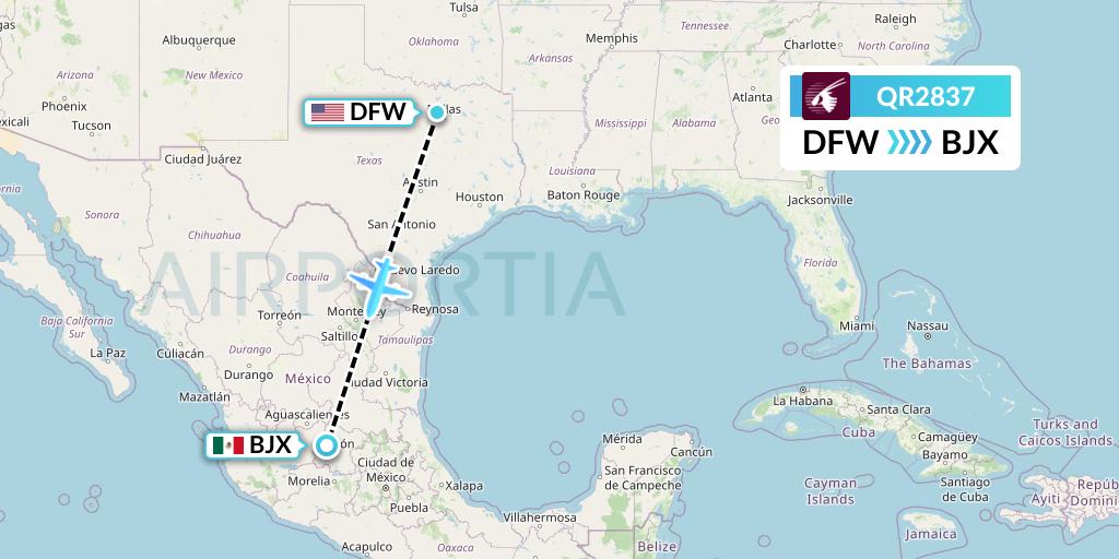 QR2837 Qatar Airways Flight Map: Dallas to Silao