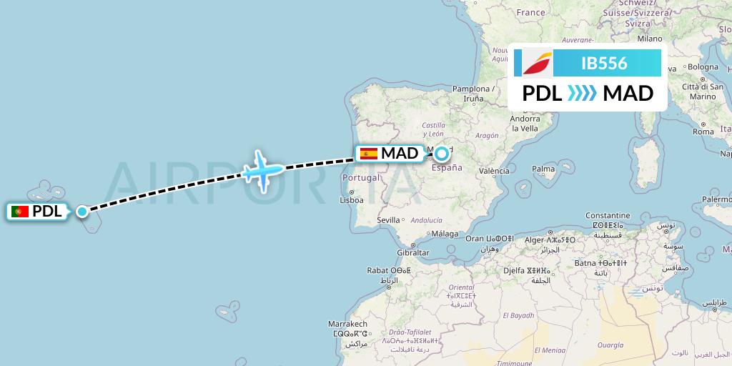 IB556 Iberia Flight Map: Ponta Delgada to Madrid