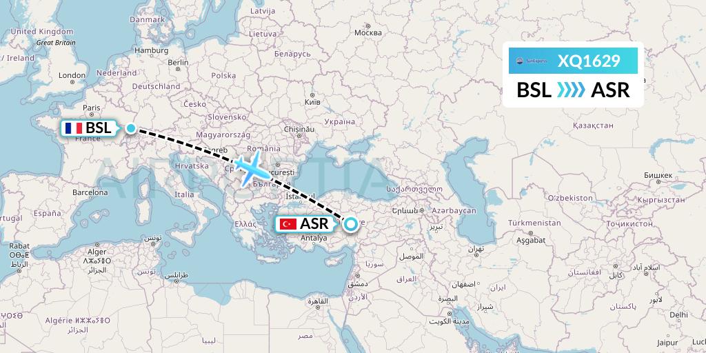 XQ1629 SunExpress Flight Map: Basel to Kayseri