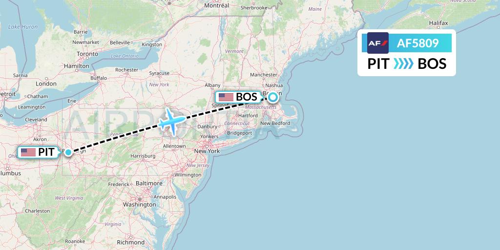 AF5809 Air France Flight Map: Pittsburgh to Boston