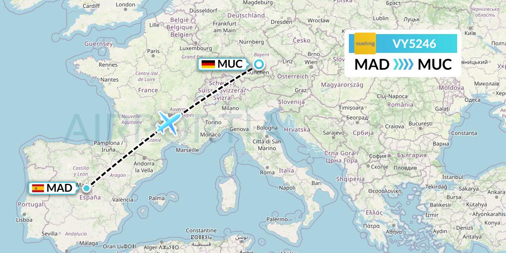 VY5246 Vueling Flight Map: Madrid to Munich