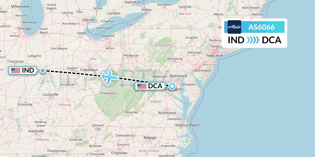 AS6066 Alaska Airlines Flight Map: Indianapolis to Washington