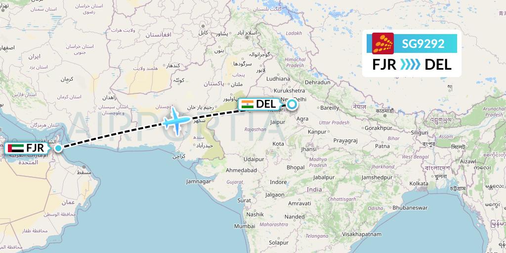 SG9292 SpiceJet Flight Map: Fujairah to Delhi