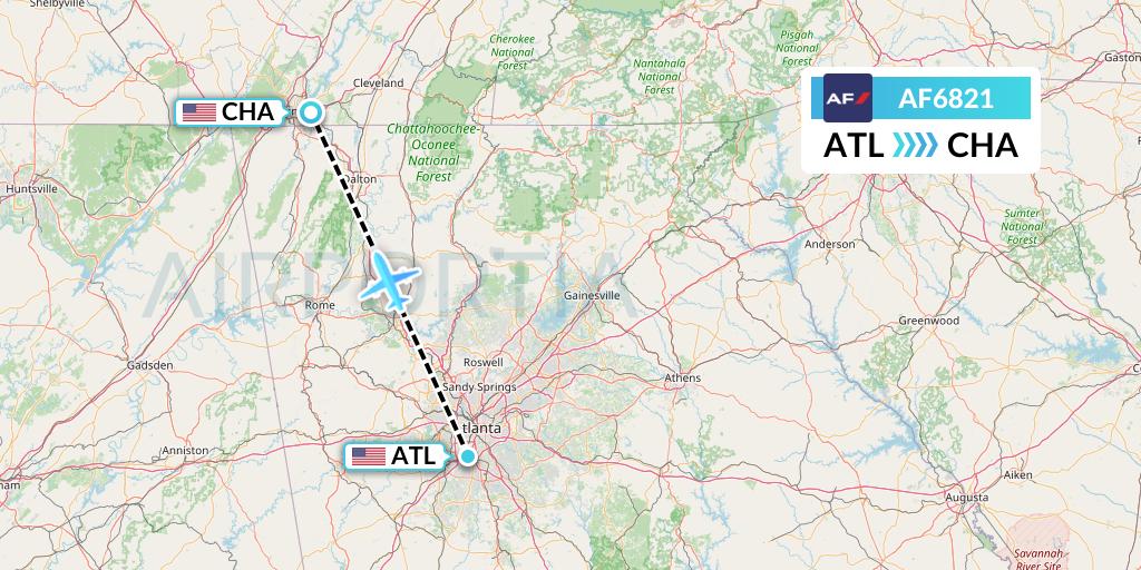 AF6821 Air France Flight Map: Atlanta to Chattanooga