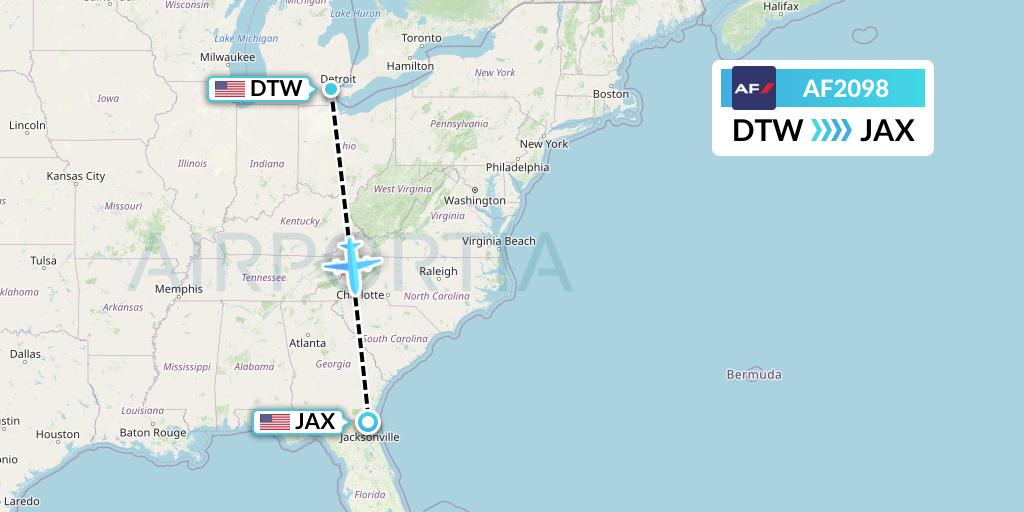 AF2098 Air France Flight Map: Detroit to Jacksonville