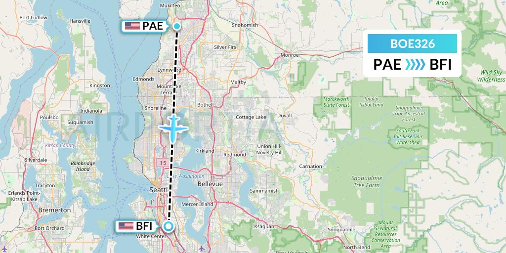 BOE326 Boeing Flight Map: Everett to Seattle