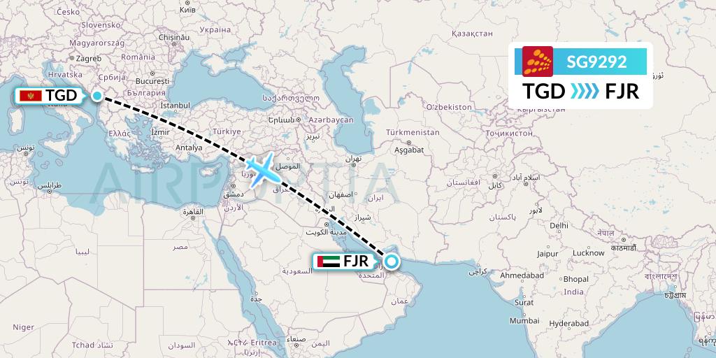 SG9292 SpiceJet Flight Map: Podgorica to Fujairah