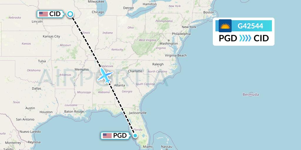 G42544 Allegiant Air Flight Map: Punta Gorda to Cedar Rapids