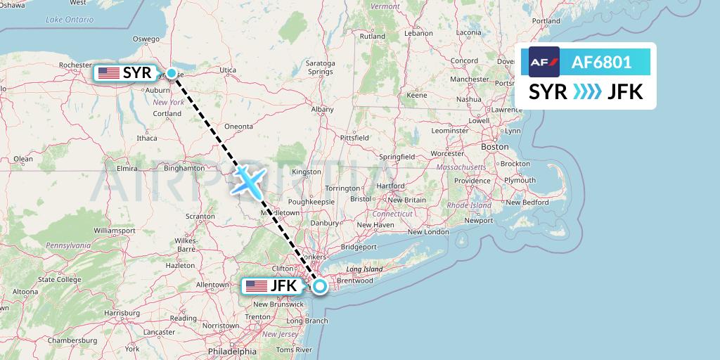 AF6801 Air France Flight Map: Syracuse to New York