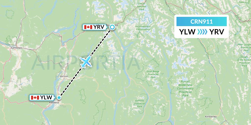 CRN911 Aerocaribbean Flight Map: Kelowna to Revelstoke