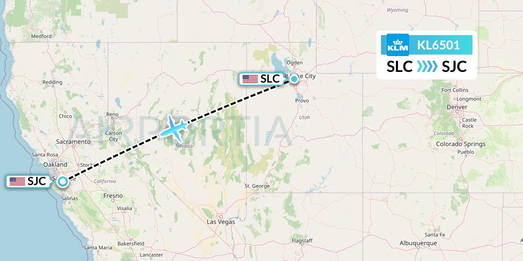 KL6501 KLM Flight Map: Salt Lake City to San Jose