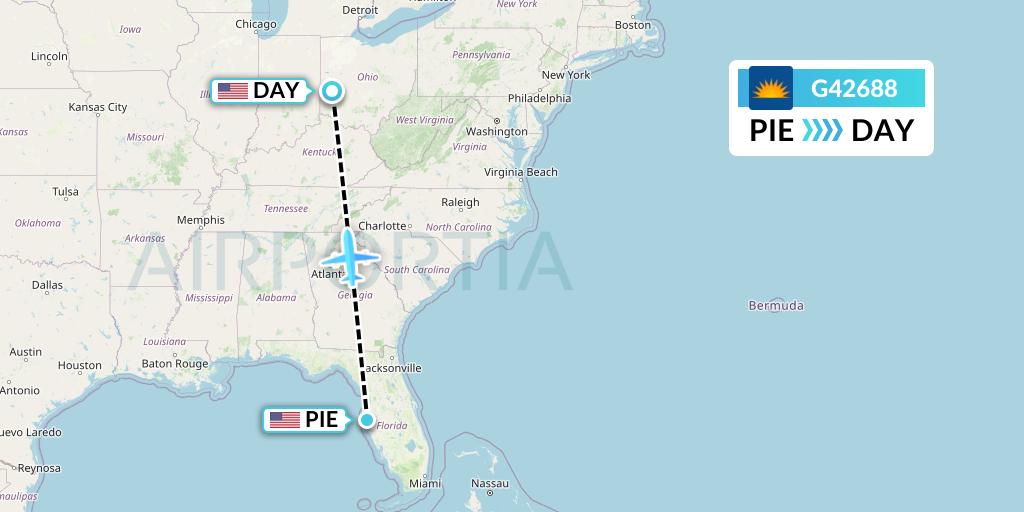 G42688 Allegiant Air Flight Map: St. Petersburg to Dayton