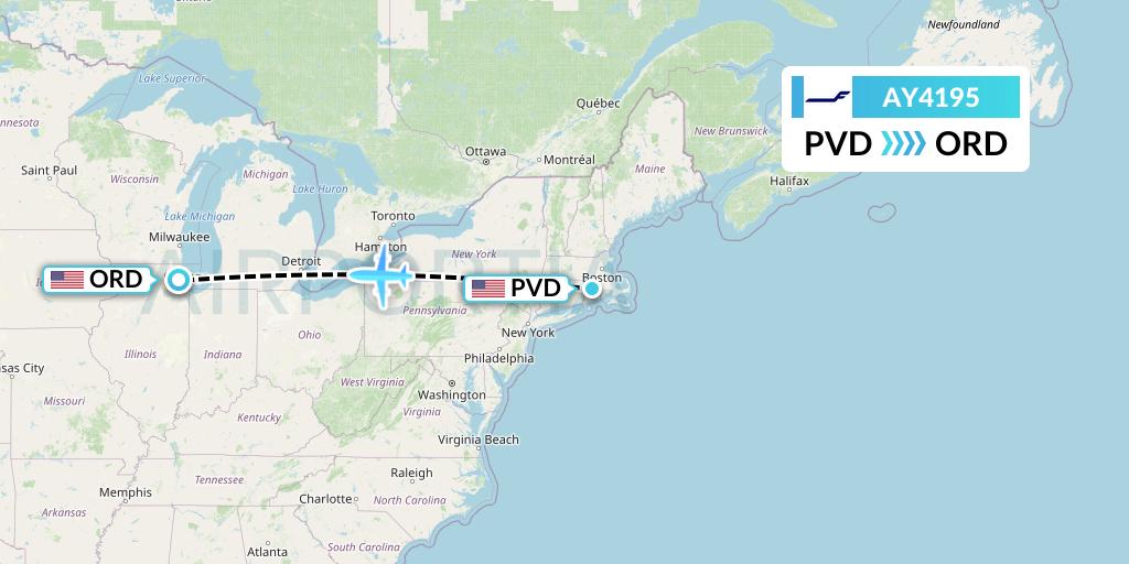 AY4195 Finnair Flight Map: Providence to Chicago