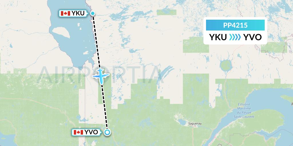 PP4215 Jet Aviation Business Jets Flight Map: Chisasibi to Val-d'Or