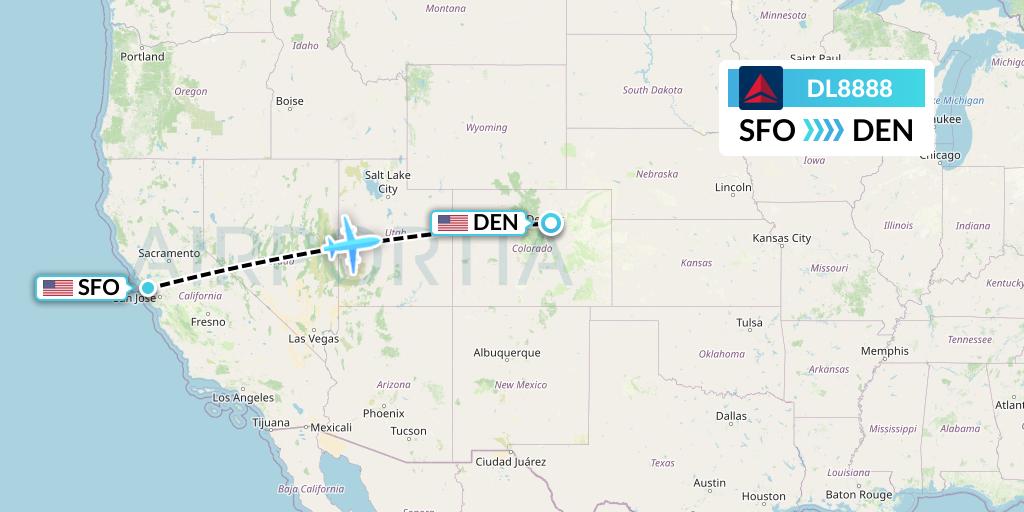DL8888 Delta Air Lines Flight Map: San Francisco to Denver