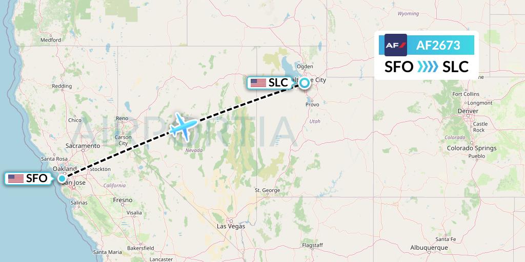 AF2673 Air France Flight Map: San Francisco to Salt Lake City