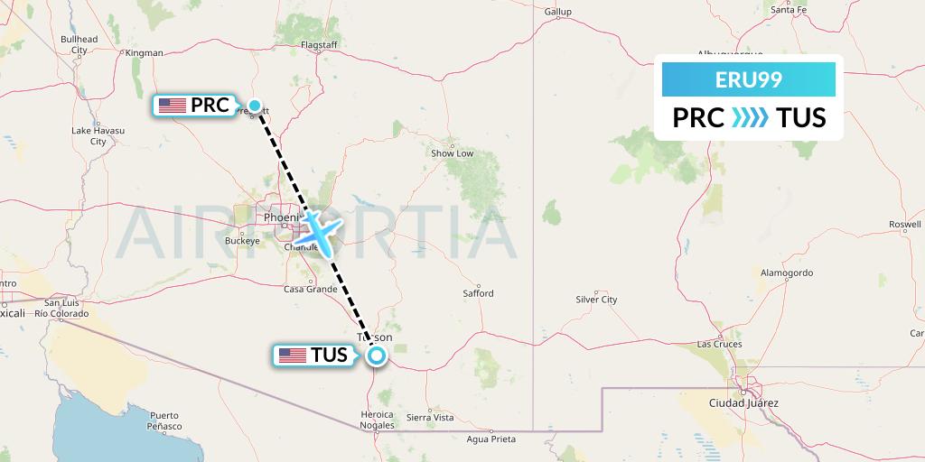 ERU99 Embry-riddle Aeronautical University Flight Map: Prescott to Tucson