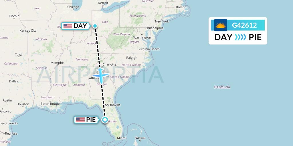 G42612 Allegiant Air Flight Map: Dayton to St. Petersburg