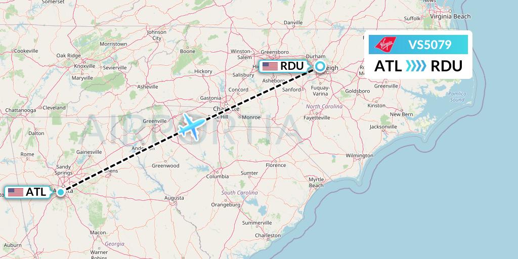 VS5079 Virgin Atlantic Airways Flight Map: Atlanta to Raleigh-Durham