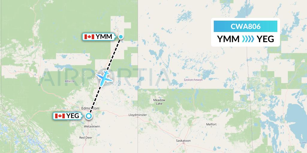 CWA806 Can West Corporate Air Charters Ltd. Flight Map: Fort McMurray to Edmonton