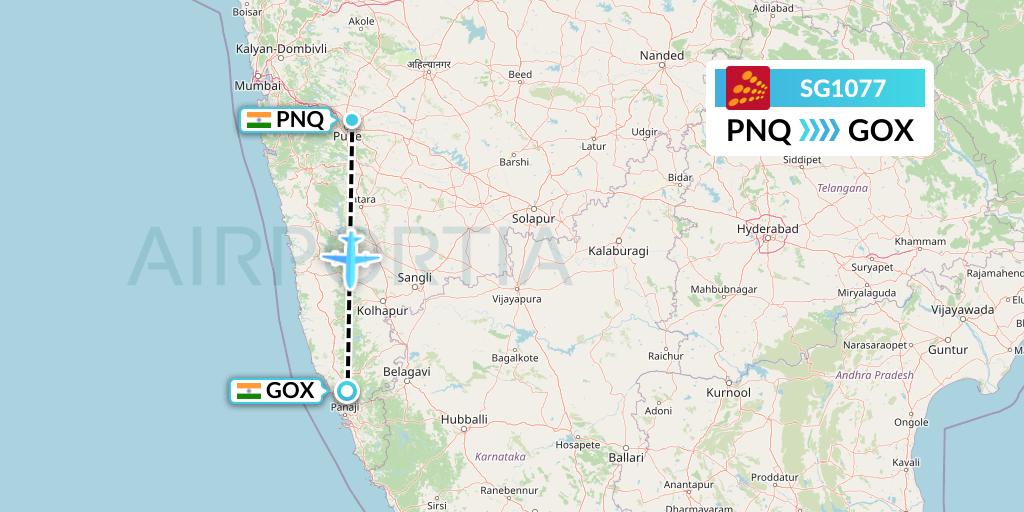 SG1077 SpiceJet Flight Map: Pune to Goa