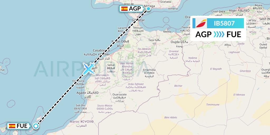 IB5807 Iberia Flight Map: Malaga to Fuerteventura