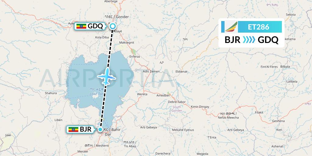 ET286 Ethiopian Airlines Flight Map: Bahir Dar to Gondar