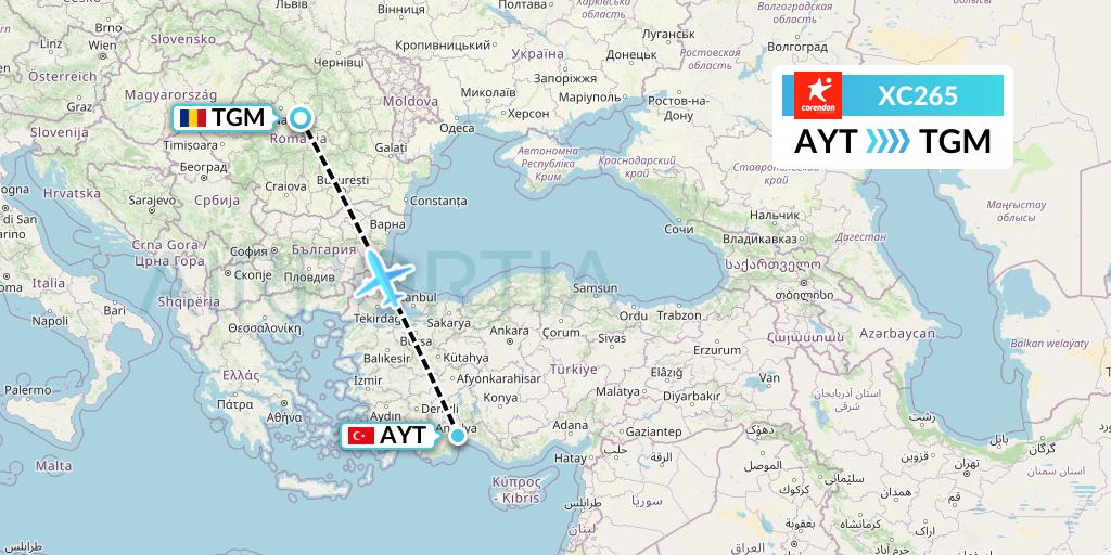 XC265 Corendon Airlines Flight Map: Antalya to Brasov