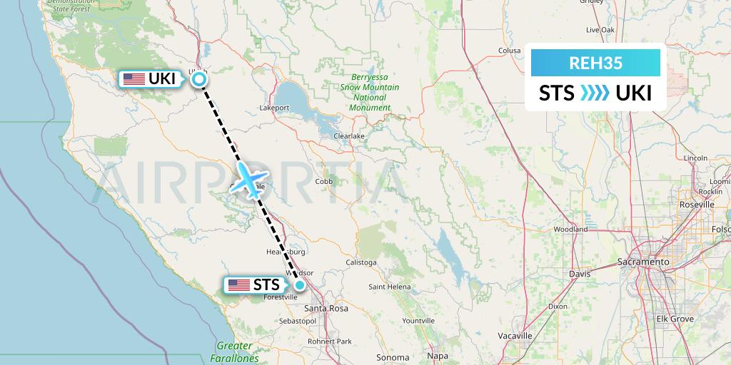 REH35 Reach Air Medical Services Flight Map: Santa Rosa to Ukiah