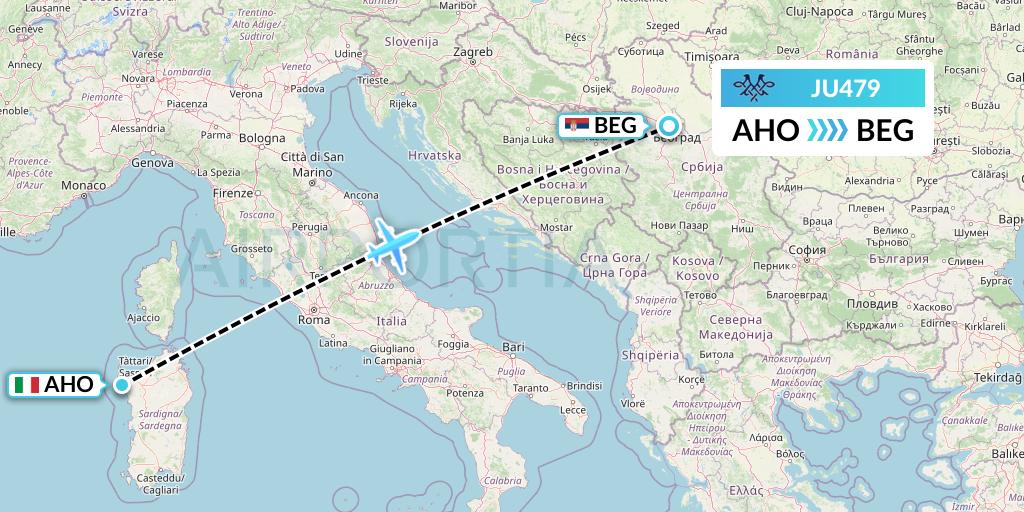 JU479 AirSERBIA Flight Map: Alghero to Belgrade