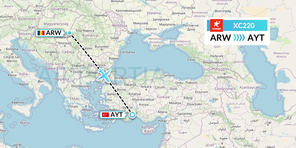 XC220 Corendon Airlines Flight Map: Arad to Antalya