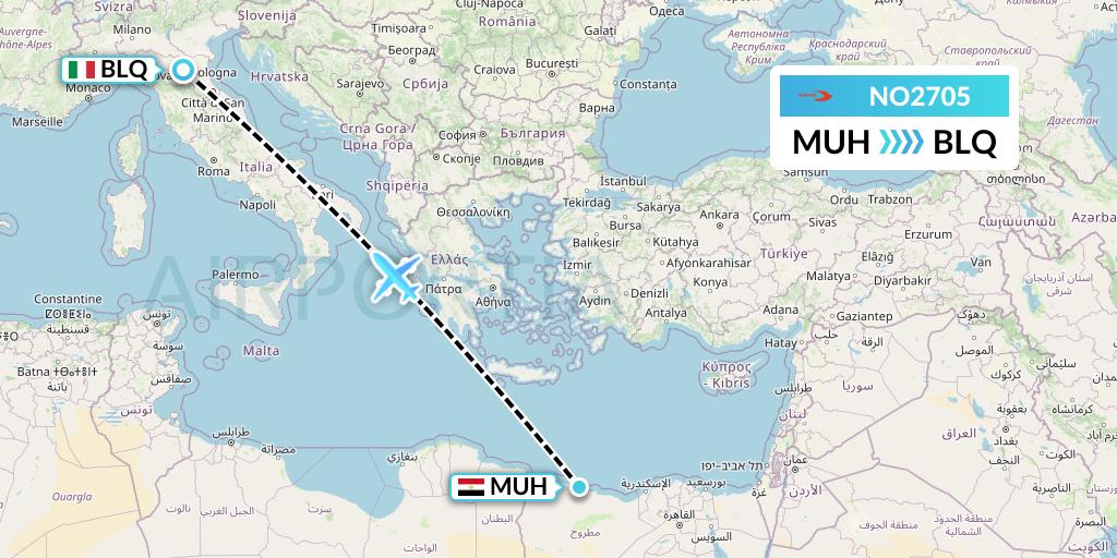 NO2705 Neos Flight Map: Mersa Matruh to Bologna