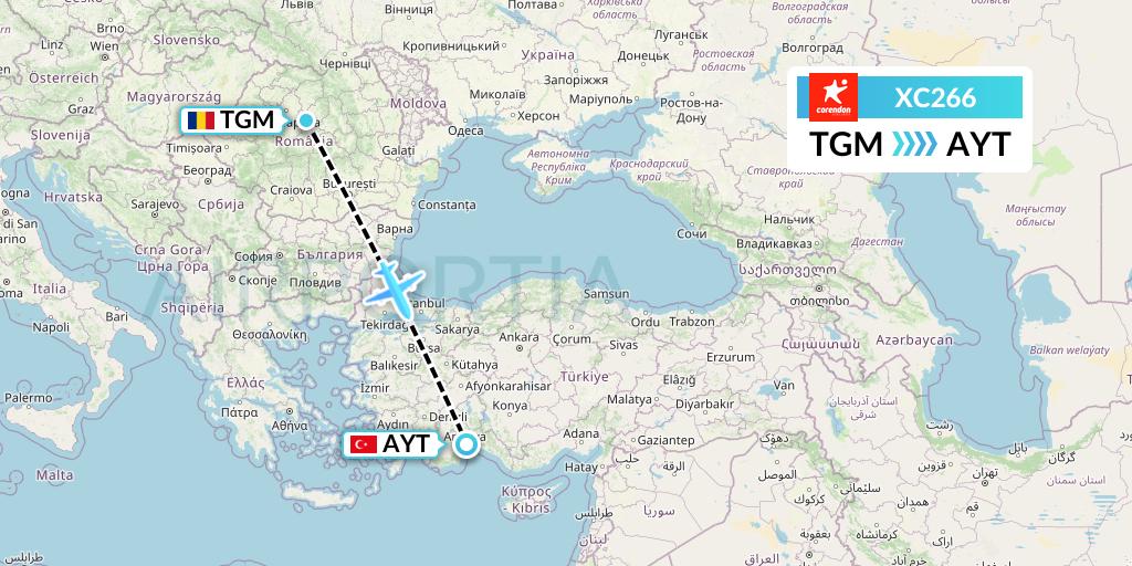 XC266 Corendon Airlines Flight Map: Brasov to Antalya