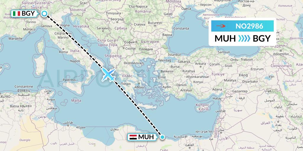 NO2986 Neos Flight Map: Mersa Matruh to Milan
