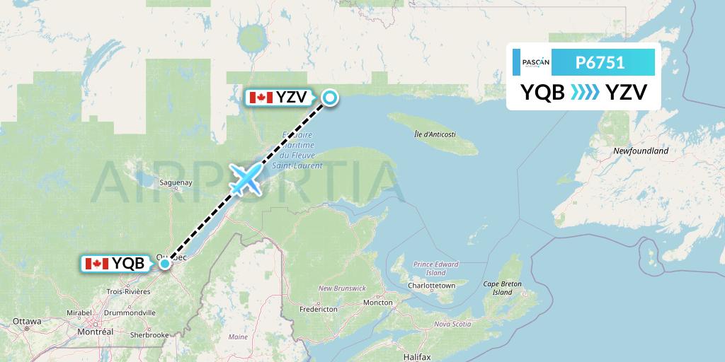 P6751 Pascan Aviation Flight Map: Quebec to Sept-Iles