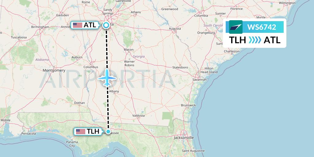 WS6742 WestJet Flight Map: Tallahassee to Atlanta