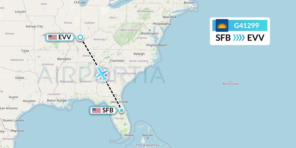 G41299 Allegiant Air Flight Map: Orlando to Evansville