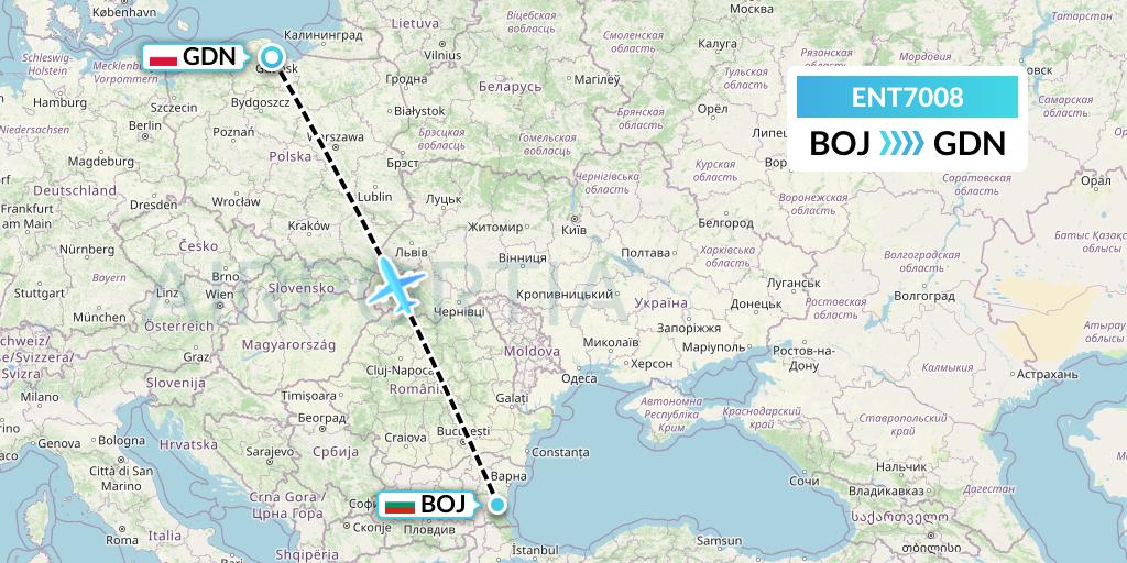 ENT7008 Enter Air Flight Map: Burgas to Gdansk