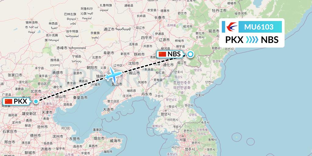 MU6103 China Eastern Airlines Flight Map: Beijing to Baishan