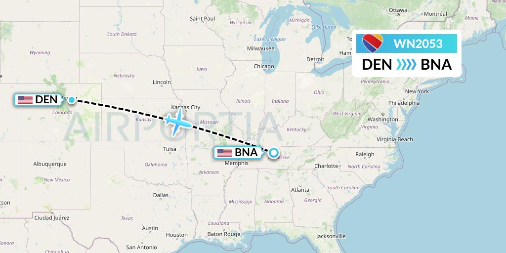 WN2053 Southwest Airlines Flight Map: Denver to Nashville