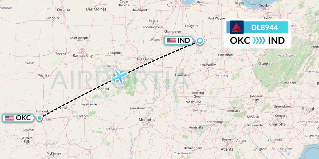 DL8944 Delta Air Lines Flight Map: Oklahoma City to Indianapolis