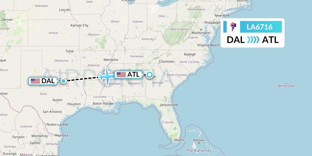 LA6716 LAN Airlines Flight Map: Dallas to Atlanta